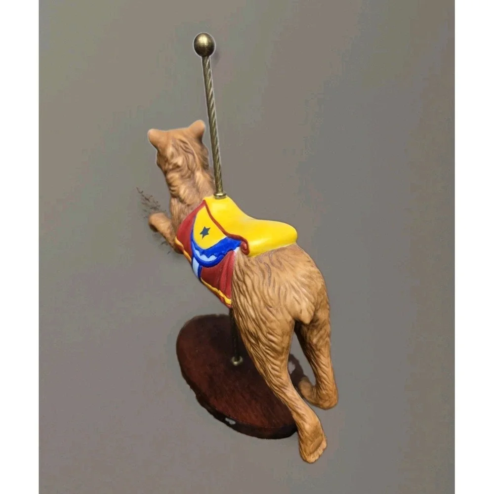 Franklin Mint Treasury Carousel Bear Figurine Wooden Display Base Vintage